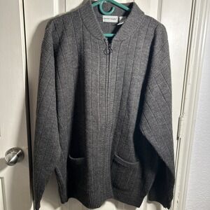 VTG David Taylor XL Gray Full Zip Ribbed Knit Cardigan‎ Sweater Jacket Acrylic